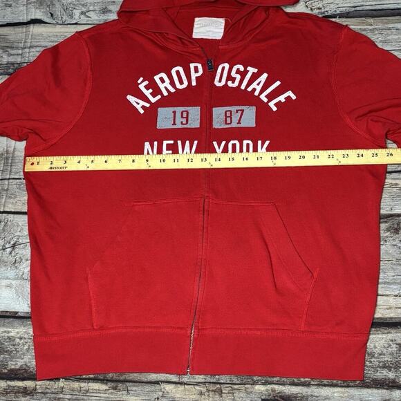 Aeropostale Full Zip Y2K Hoodie Sweatshirt Red New York 1987 Mens Size XL - Picture 4 of 6